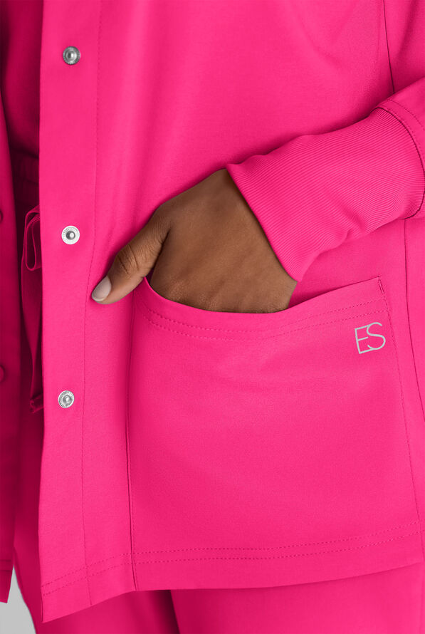 Easy STRETCH Rachel Women's 3-Pocket Snap Front Scrub Jacket - Reactive Pink - 4