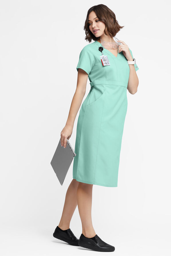 Butter-Soft Originals Women's 4- Pocket V-Neck Empire Waist Dress - Water Mint - 4