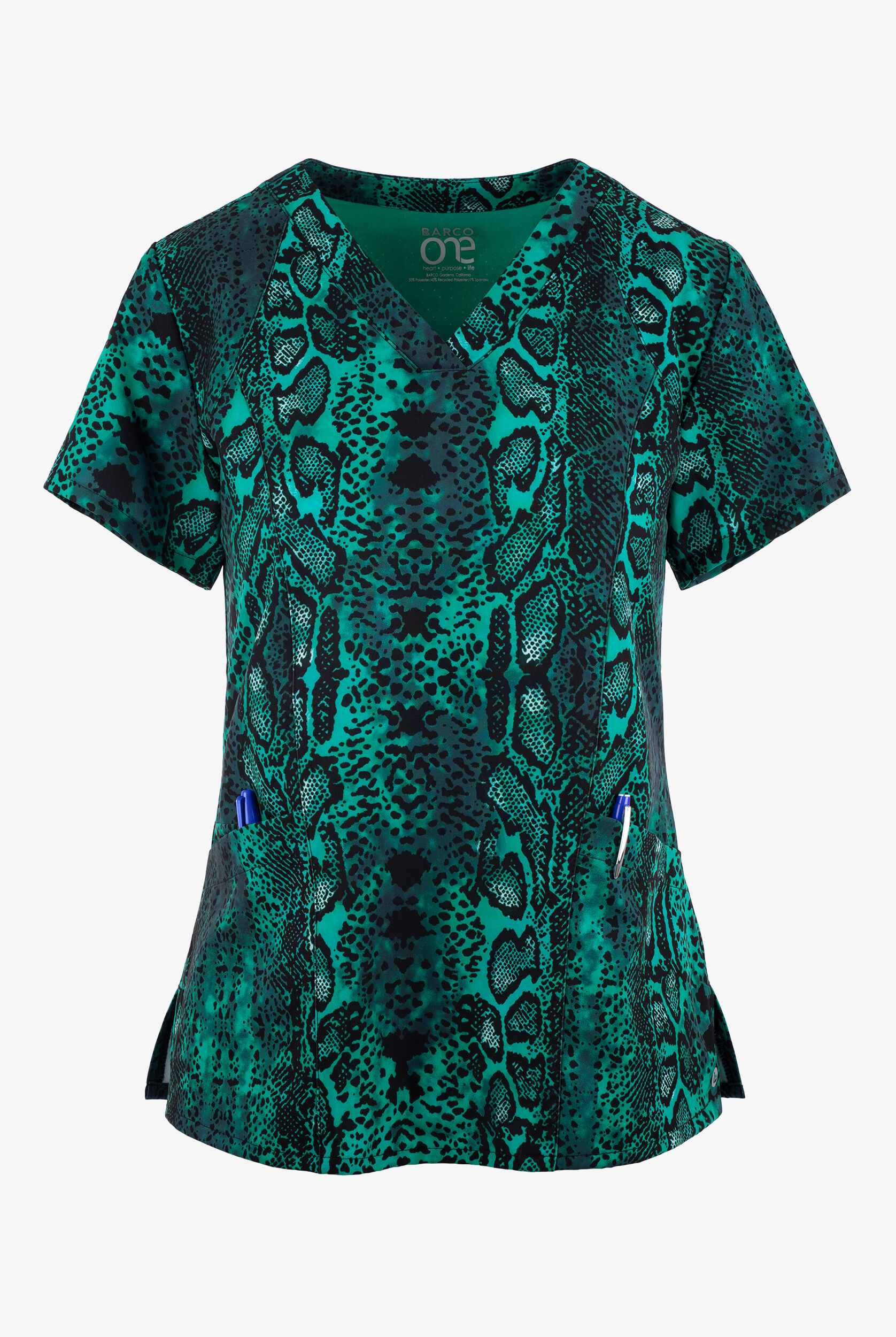 Snake Hand Scrub Barco One Python Snake Women's 4-Pocket STRETCH V-Neck Print Scrub Top ...