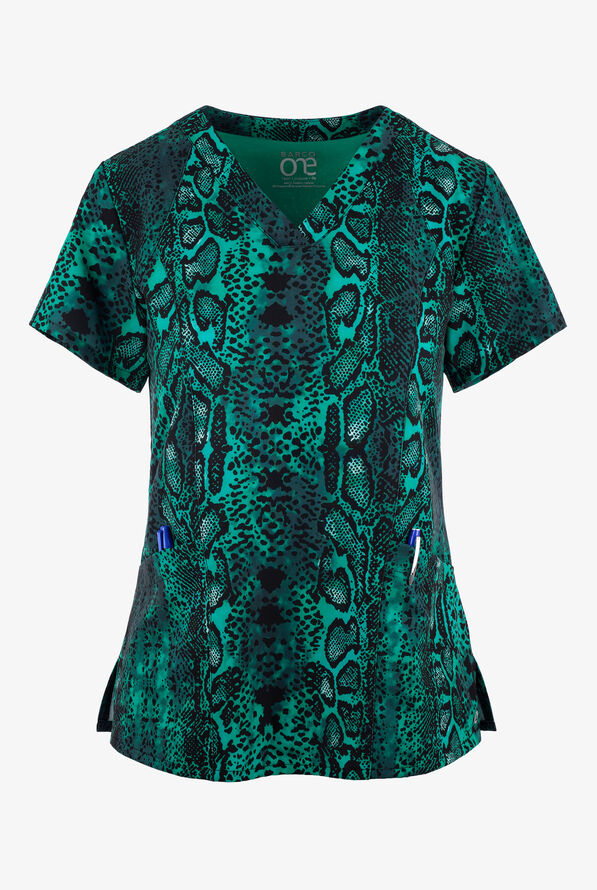 Barco One Python Play Women's 4-Pocket STRETCH V-Neck Print Scrub Top - null - 1