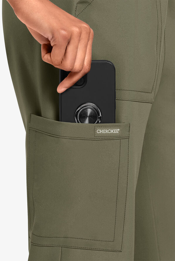 Cherokee Workwear Originals Ultra Women's 4-Pocket Drawstring Cargo Scrub Pants - Olive - 3