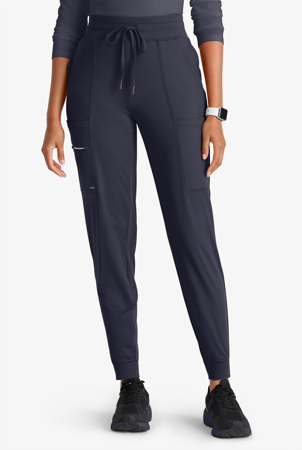 Barco One Performance Knit Pro Women's 5-Pocket STRETCH Cargo Jogger Scrub Pant - Steel Gray - 1