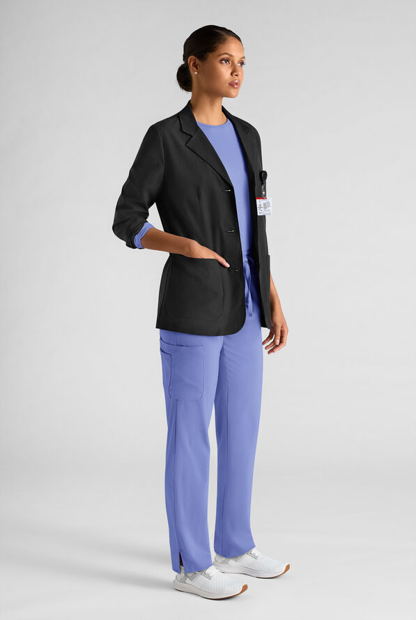 Easy STRETCH Simone Women’s 29 1/2"  5-Pocket Consultation Scrub Lab Coat - Onyx Black - 3