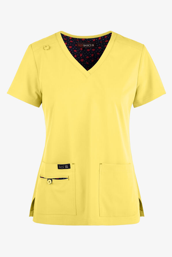 koi Basics Becca Women's 4-Pocket STRETCH V-Neck Scrub Top - Sunshine - 1