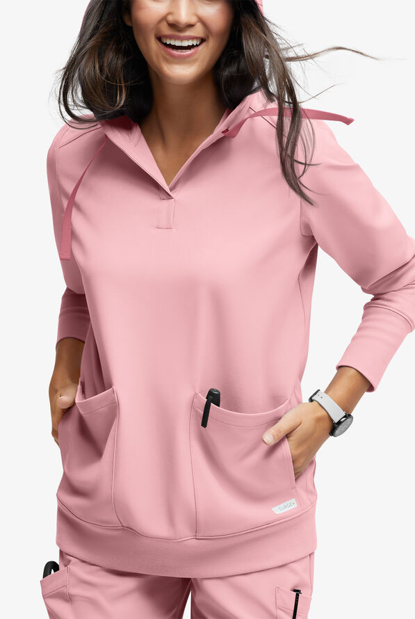 Sudadera médica con capucha ReSurge Jasper con mangas largas y 4 bolsillos para mujer - Primrose Pink - 3