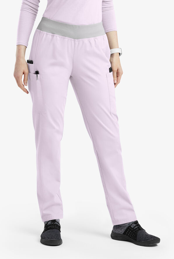 Butter-Soft Originals Women's 5-Pocket Mid Rise Tapered Leg Yoga-inspired Scrub Pants - Petite - Orchid Petal/Silver - 1