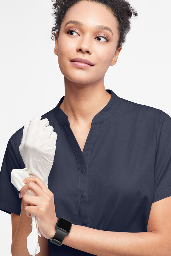 Strictly Scrubs Women's 6-Pocket Mandarin Collar Scrub Top - Navy - 4