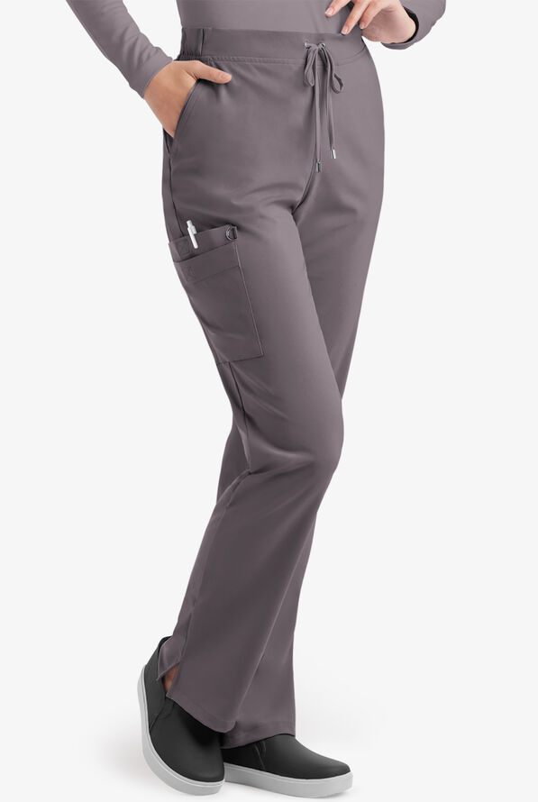 Easy STRETCH Elle Women's 3-Pocket Flat Front Scrub Pants - Petite - Grey Stone - 1
