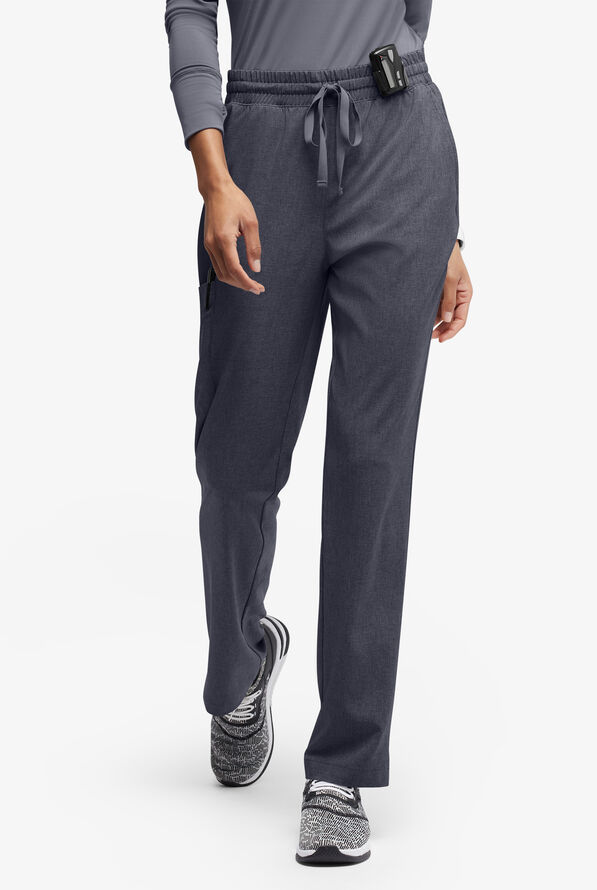 Easy STRETCH Naya Women’s Natural Waist 6-Pocket Straight Leg Scrub Pants - Petite - Charcoal Heather - 1