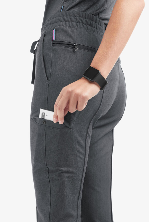Movement by Butter-Soft Capricorn Women’s 7-Pocket Skinny Pintuck Scrub Pants - Charcoal Heather - 2