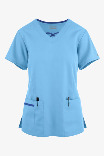 Blusa m&eacute;dica Butter-Soft Originals con cuello entrecruzado en contraste y 3 bolsillos para mujer