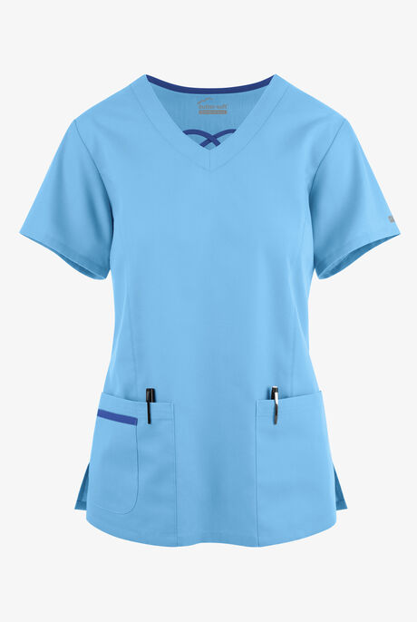 Butter-Soft Originals Women's 3-Pocket Crisscross Contrast V-Neck Scrub Top