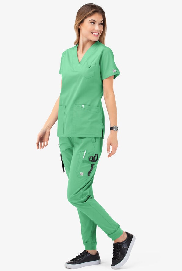 Butter-Soft STRETCH Women's 6-Pocket V-Neck Scrub Top - Green Jade - 7