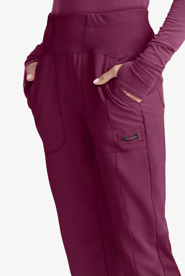 Pantalón médico Cherokee Infinity STRETCH de tiro alto con 5 bolsillos y piernas delgadas para mujer - Wine - 2