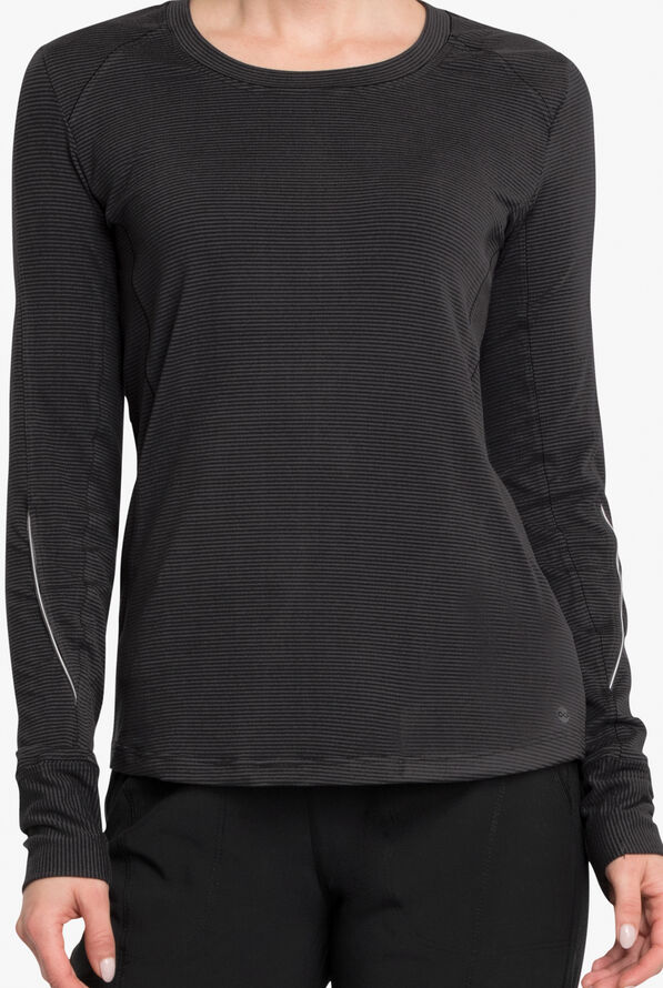 Cherokee Infinity Women's 3-Pocket STRETCH Striped Long Sleeve Knit Underscrub - Pewter/Black - 1