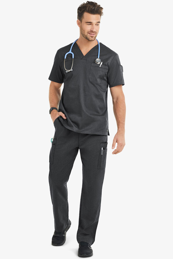 Butter-Soft STRETCH Men's 4-Pocket V-Neck Scrub Top - Heather Charcoal - 2