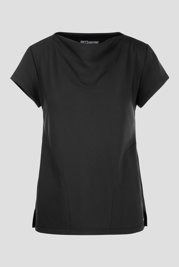 Blusa médica Grey's Anatomy™ by Barco Spandex Marisol STRETCH con cuello desbocado y mangas casquillo para mujer - Black - 1