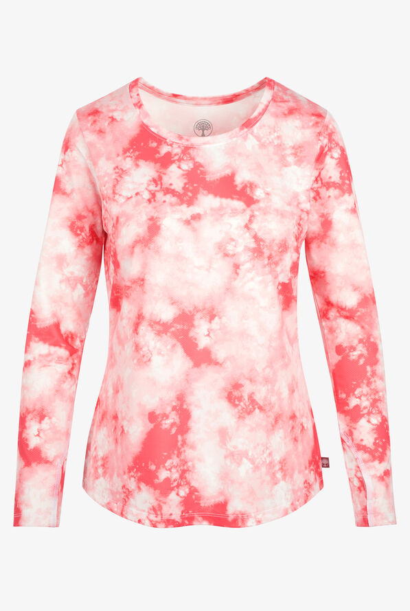 Healing Hands French Pink Tie Dye Women's STRETCH Long Sleeve Knit Underscrub - null - 1
