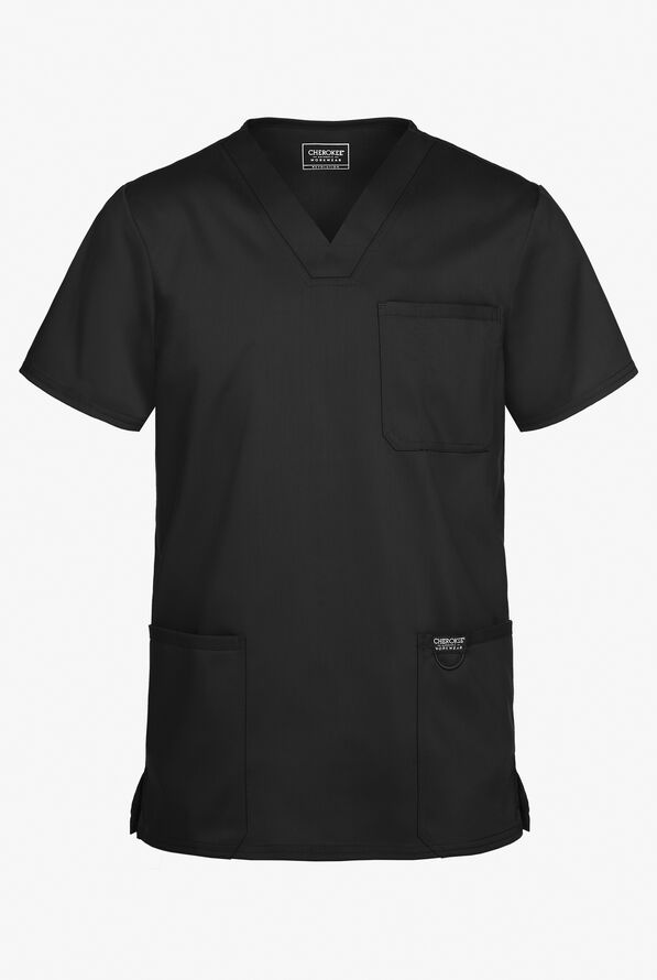 Cherokee Workwear Revolution Men's 3-Pocket STRETCH V-Neck Scrub Top - Black - 1