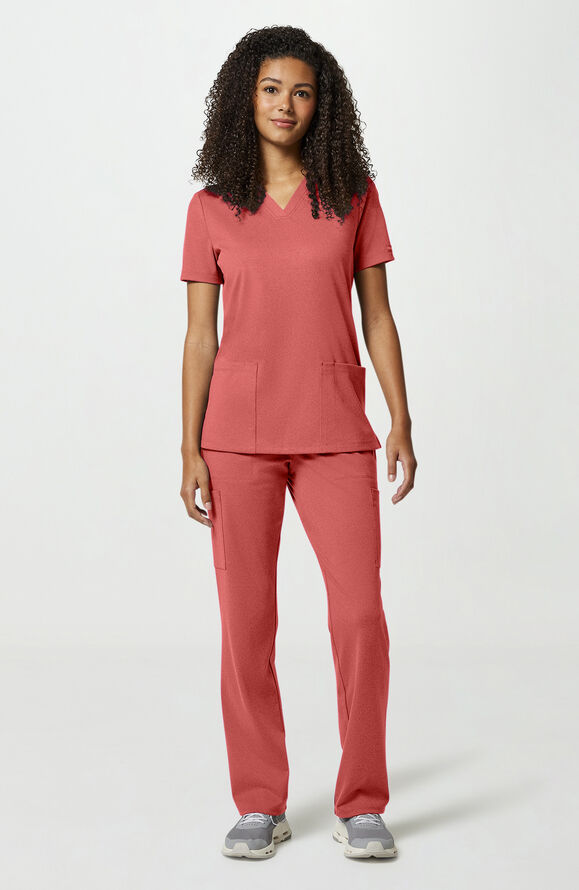Cherokee Achieve Women's 2-Pocket STRETCH Knit V-Neck Scrub Top - True Coral - 6