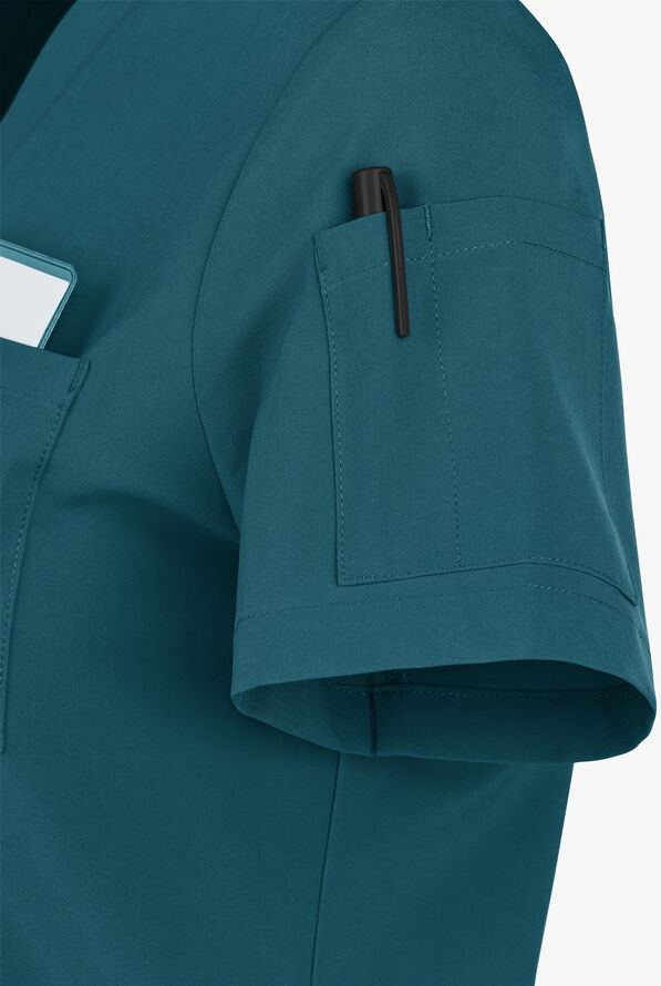 Easy STRETCH Chloe Women's 3-Pocket V-Neck Tuck-In Scrub Top - Caribbean Blue - 5