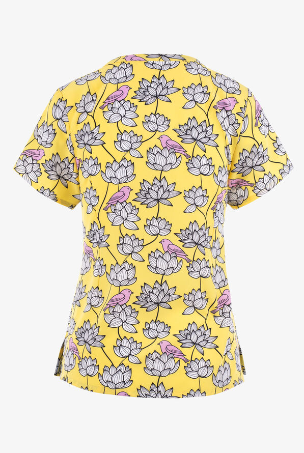 Maevn Birds in Bloom Women's 3Pocket Print Scrub Top, Print Scrubs