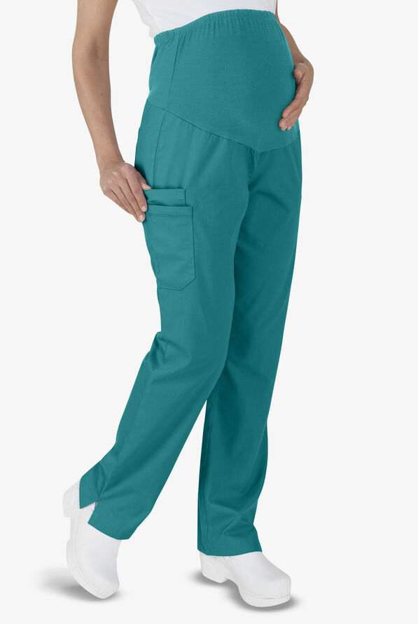 Butter-Soft STRETCH Women's 6-Pocket Knit Waist Maternity Scrub Pants - Teal/Teal - 1