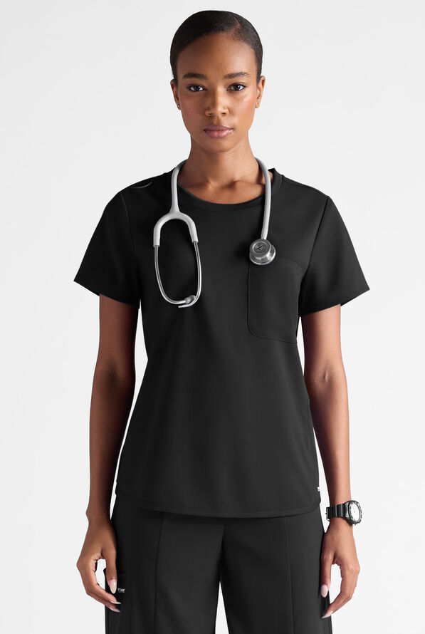 Grey's Anatomy by Barco Emerge Ally Women's 1-Pocket STRETCH Crew Neck Tuck In Scrub Top - Black - 1