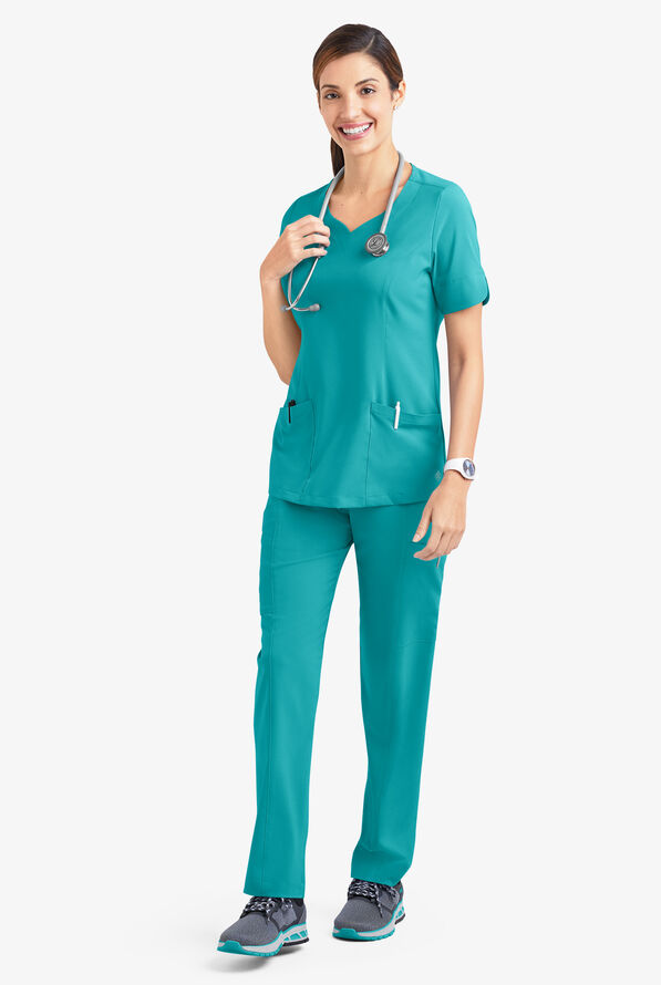 Easy STRETCH Aisha Women's 2-Pocket Sweetheart Neckline Scrub Top - Teal - 2