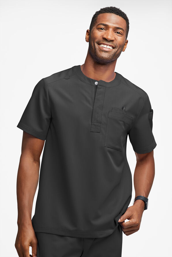 MOVEMENT by Butter-Soft Eclipse Men's 4-Pocket Short Sleeve Henley Scrub Top - Pewter - 2