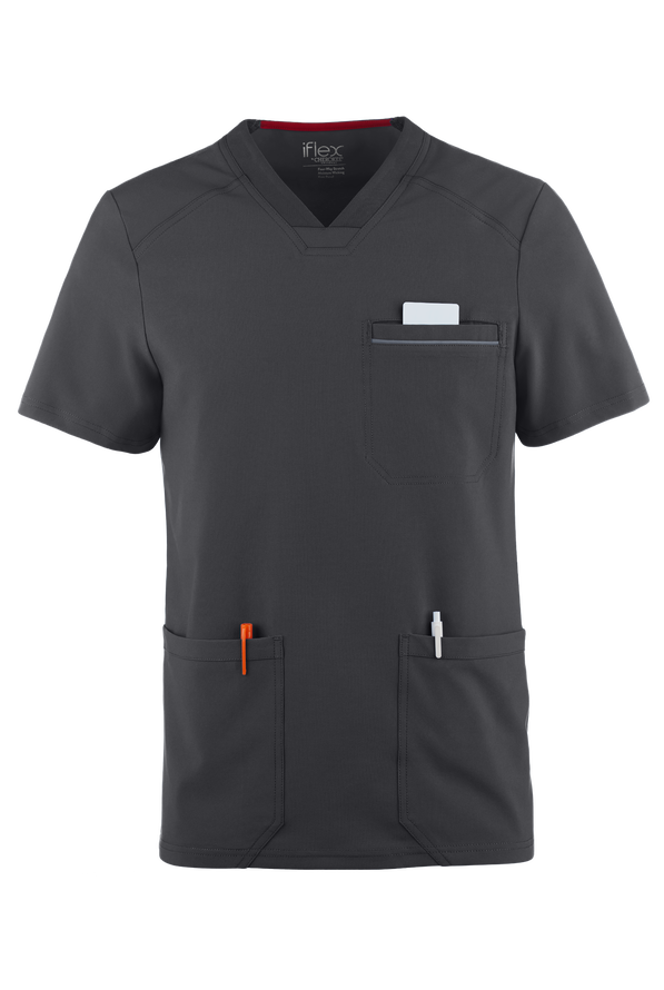 Cherokee iflex Men's 4-Pocket STRETCH  V-Neck Scrub Top - Pewter - 1