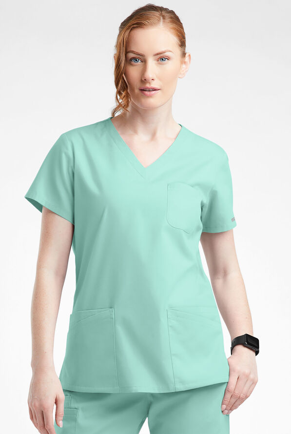 Butter-Soft Originals Women's 7-Pocket Curved V-Neck Scrub Top - Water Mint - 2