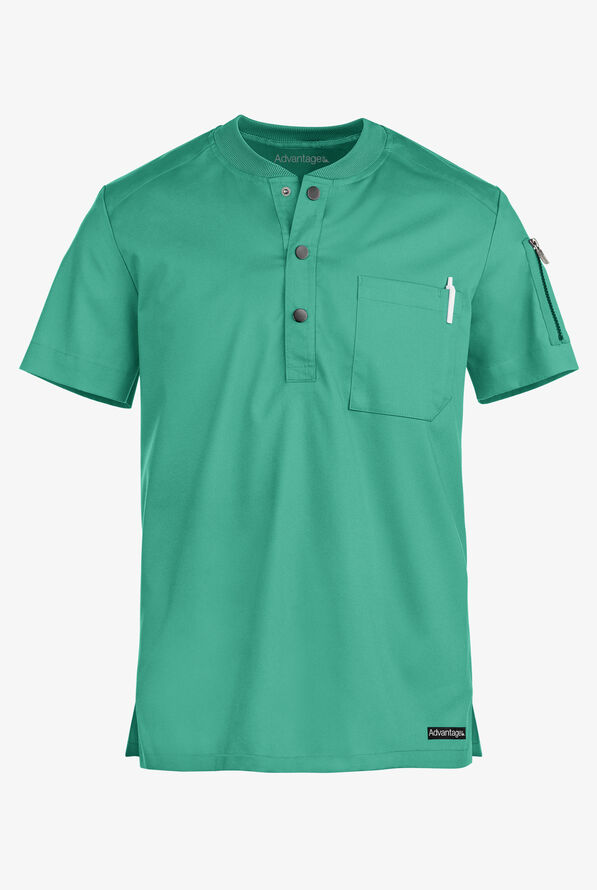 Advantage STRETCH Men's 2-Pocket Short Sleeve Henley Scrub Top - Bermuda Green - 1