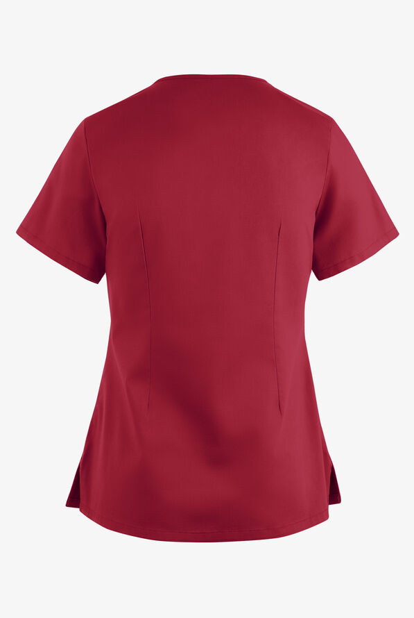 Blusa m&eacute;dica UA Butter-Soft STRETCH con lazos entrecruzados y 4 bolsillos para mujer - Ruby - 4