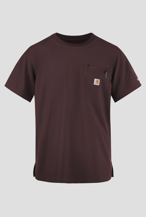 Carhartt Cross-Flex Men's 2-Pocket STRETCH Crew Neck Scrub Top - Dark Sepia - 1