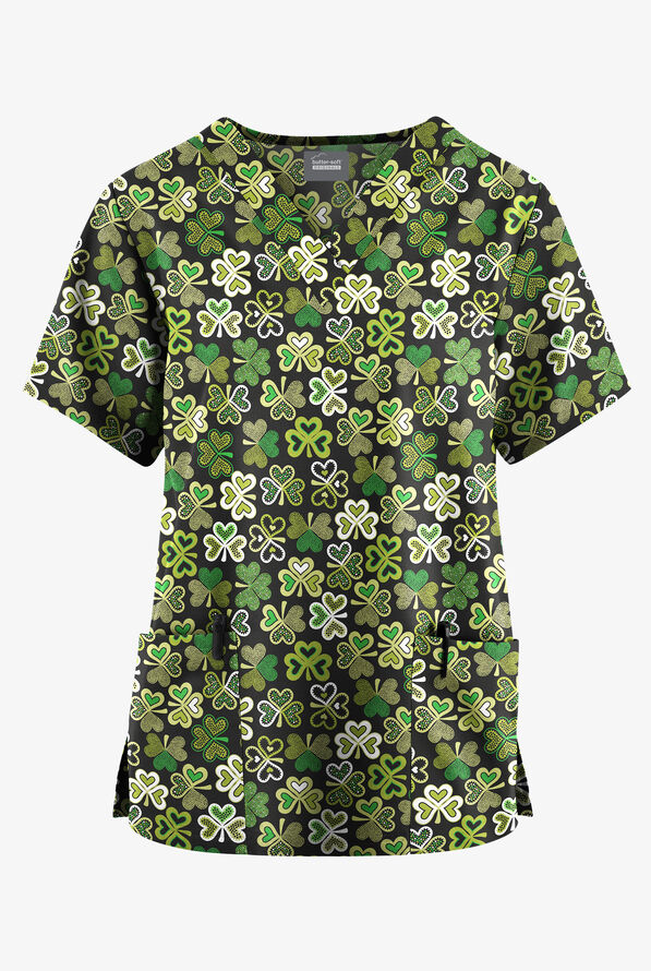 Butter-Soft Originals Feeling Lucky Women's 2- Pocket V-Neck Print Scrub Top - null - 1
