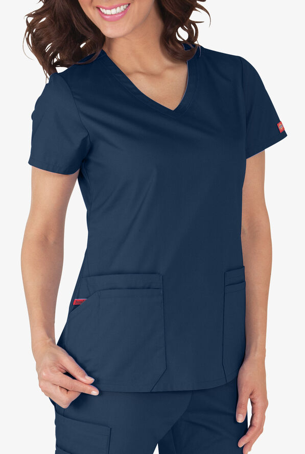 Dickies EDS Signature Women's 6-Pocket Contemporary Fit V-Neck Scrub Top - Navy - 4
