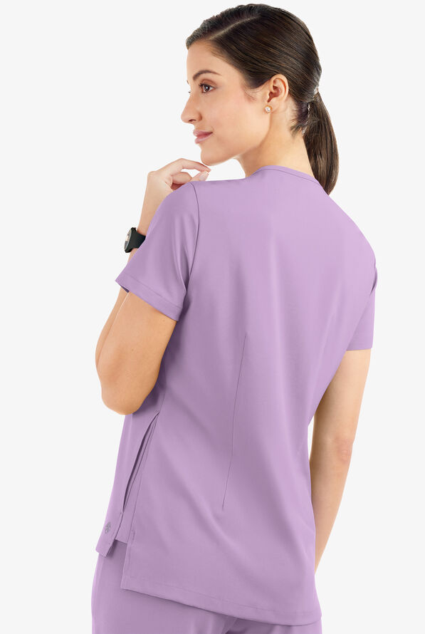 Easy STRETCH Taylor Women's 3-Pocket High Low Hem V-Neck Scrub Top - Amethyst Mist - 3