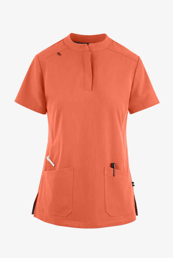 koi Next Gen Driven Women's 4-Pocket STRETCH  Round Neck Scrub Top - Heather Coral - 1
