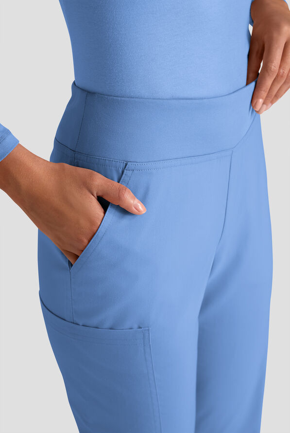 Butter-Soft STRETCH FLXTEK+ Women's 4-Pocket Knit Waistband Yoga Scrub Pants - Ceil Blue - 5