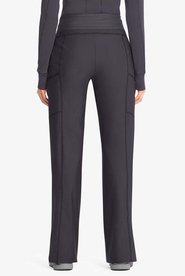 Infinity GNR8 Kinetic Knit Women's 5-Pocket STRETCH Cross-Over Waistband Wide Leg Scrub Pants - Pewter - 2
