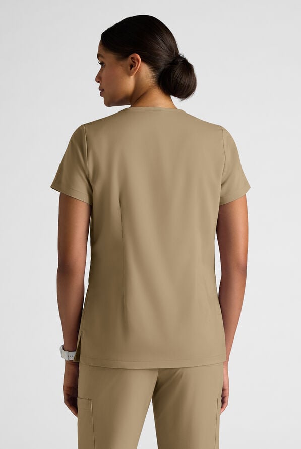 Butter-Soft STRETCH Women's 2-Pocket V-Neck Tuck-In Scrub Top - Golden Sand - 2