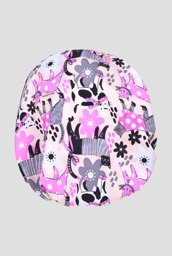 koi Basics Everyday Floral Cats Unisex Print Bouffant Scrub Hat - null - 3