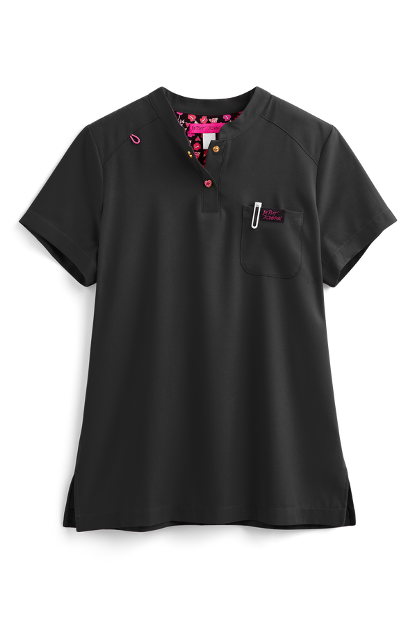 Betsey Johnson Sweet Pea Women's 1-Pocket V-Neck Scrub Top - Black - 1