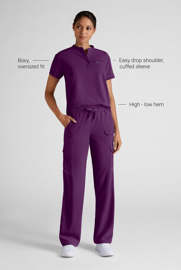 Easy STRETCH Bella Women's 1-Pocket Henley Scrub Top - Eggplant - 3