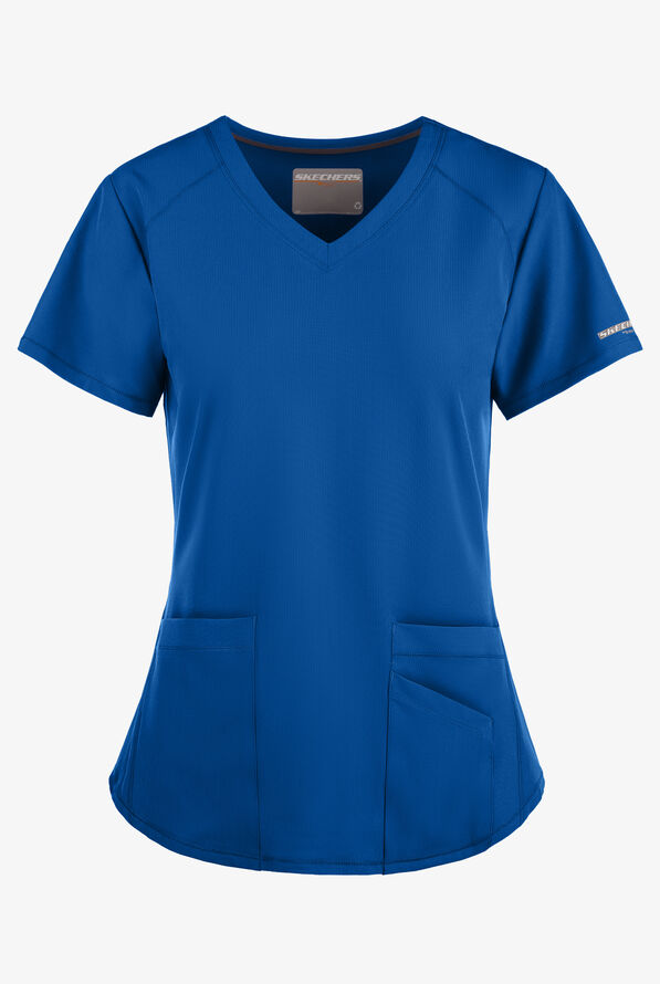 Skechers by Barco Breeze Women's 3-Pocket STRETCH V-Neck Scrub Top - Royal - 1