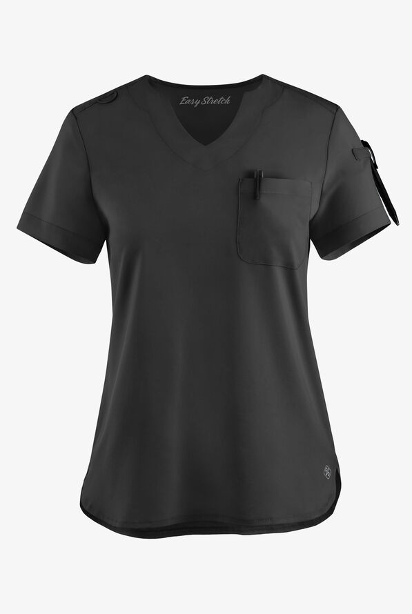 Easy STRETCH Nikki Women's 1-Pocket Scallop Neck Tuck-In Scrub Top - Onyx Black - 1