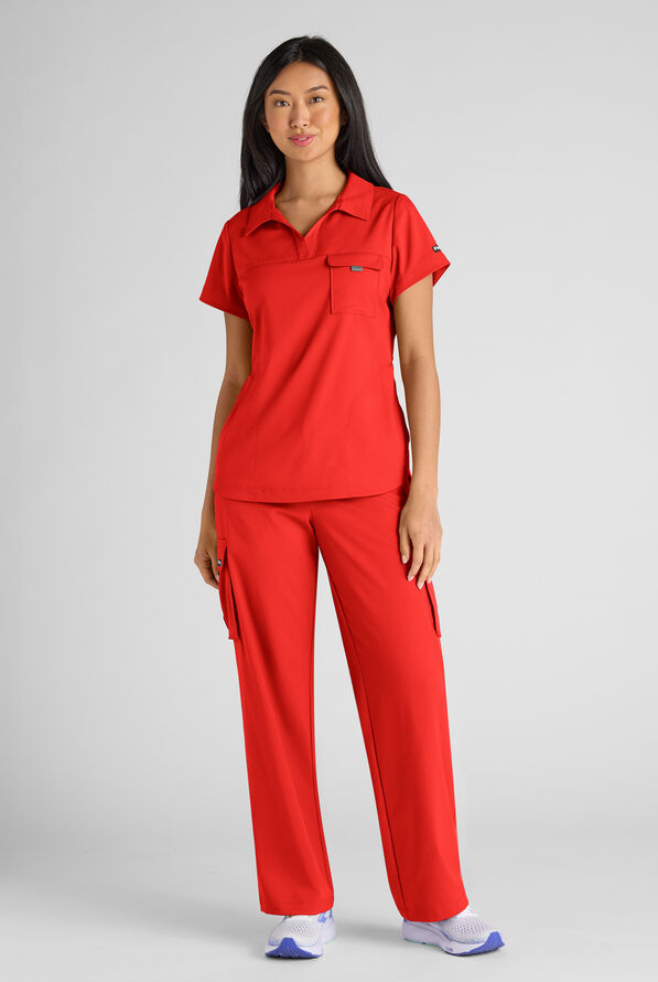 Grey's Anatomy by Barco Emerge Emery Women's 3-Pocket STRETCH Collar V-Neck Scrub Top - Sunset Orange - 6