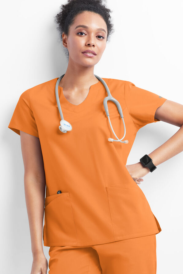 Butter-Soft Originals Women's 6-Pocket Scallop Neck Scrub Top - Apricot Crush - 2