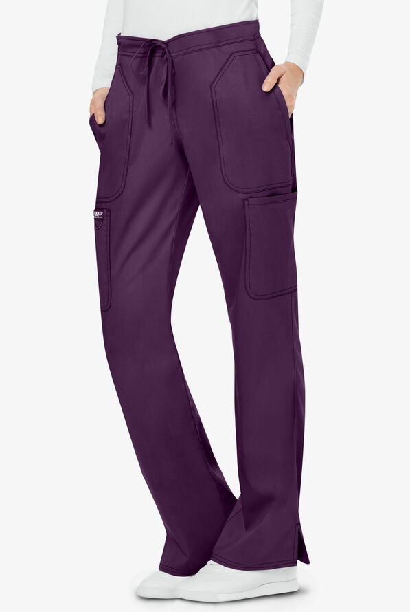 Cherokee Workwear Revolution Women's 5-Pocket STRETCH Drawstring Cargo Scrub Pants - Tall - Eggplant - 1